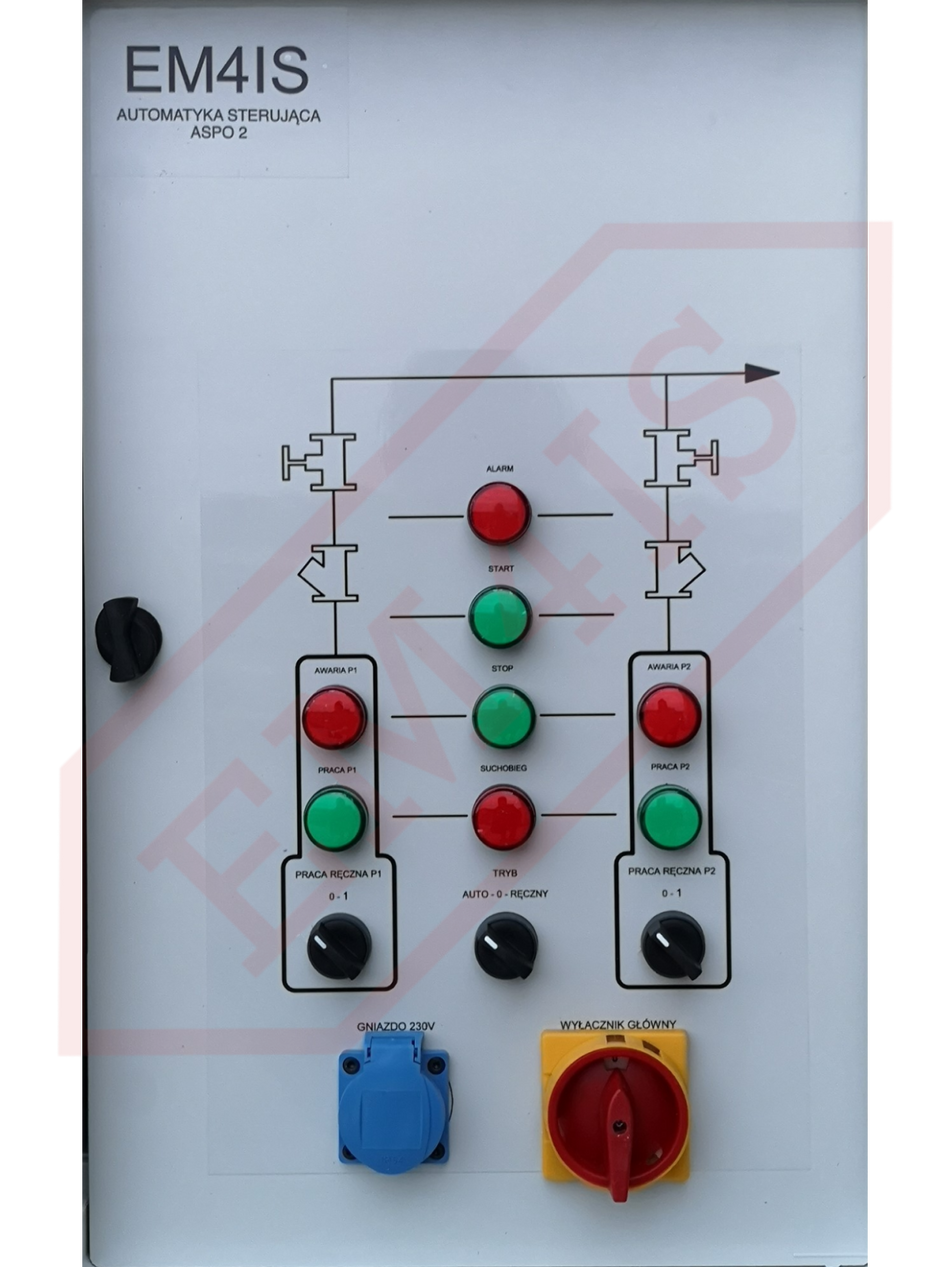 ASPO 2 Automatyka sterująca przepompownią osiedlową z 2 pompami - na 3 pływaki