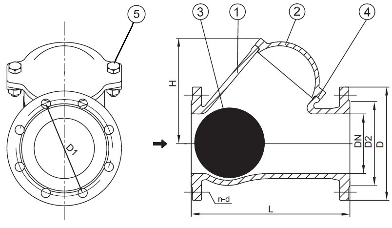 ZZK-K Zawór zwrotny kulowy do ścieków DN50 - DN150 PN6 kołnierzowy
