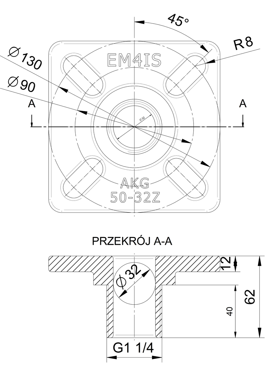 AKG 50-32Z Adapter kołnierzowo-gwintowany DN50 x 1¼" GZ do pomp ściekowych