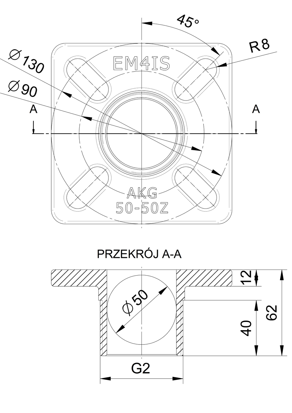 AKG 50-50Z Adapter kołnierz na gwint DN50 x 2" GZ do pomp ściekowych